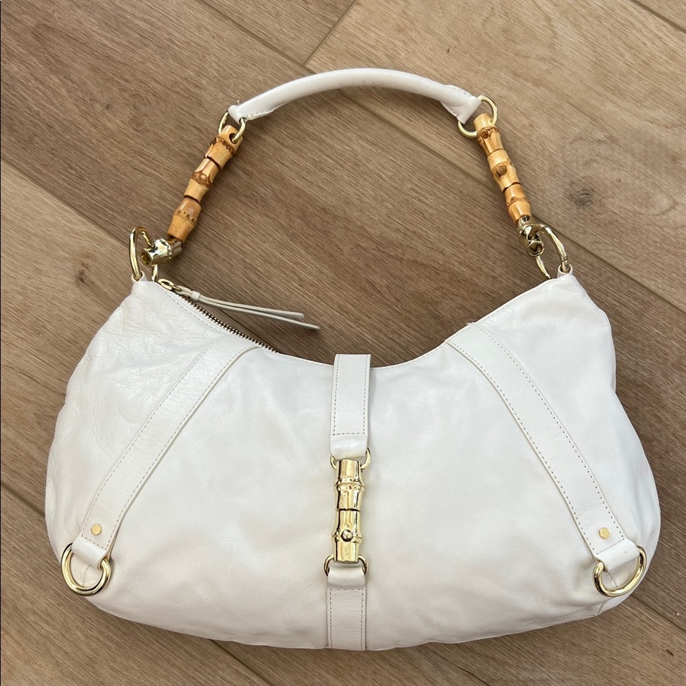 Banana Republic White Leather Hobo Bag with Bamboo Handle